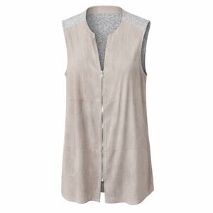 Lafayette 148 New York Women 1X Gray Suede Mixed Media Full Zip Longline Vest